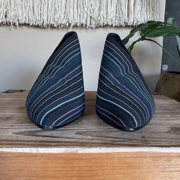 United Nude Navy Blue Stripe Almond Toe Midi Heeled Low Ankle Boot Size 10 / 41 - Picture 3 of 15